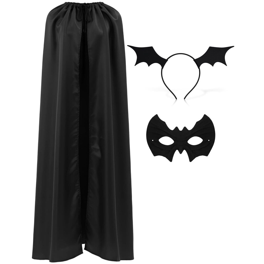 2843 3 Pcs Halloween Bat Costume Accessoriess Satin Cape Shawl